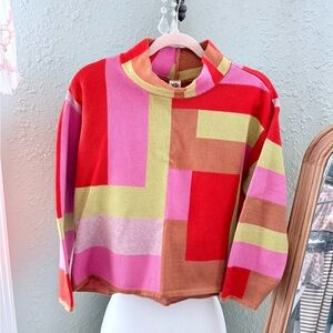 ivy jane Multicolor Colorblock Mock Neck Sweater - Pink, Lime, Brown, Cream